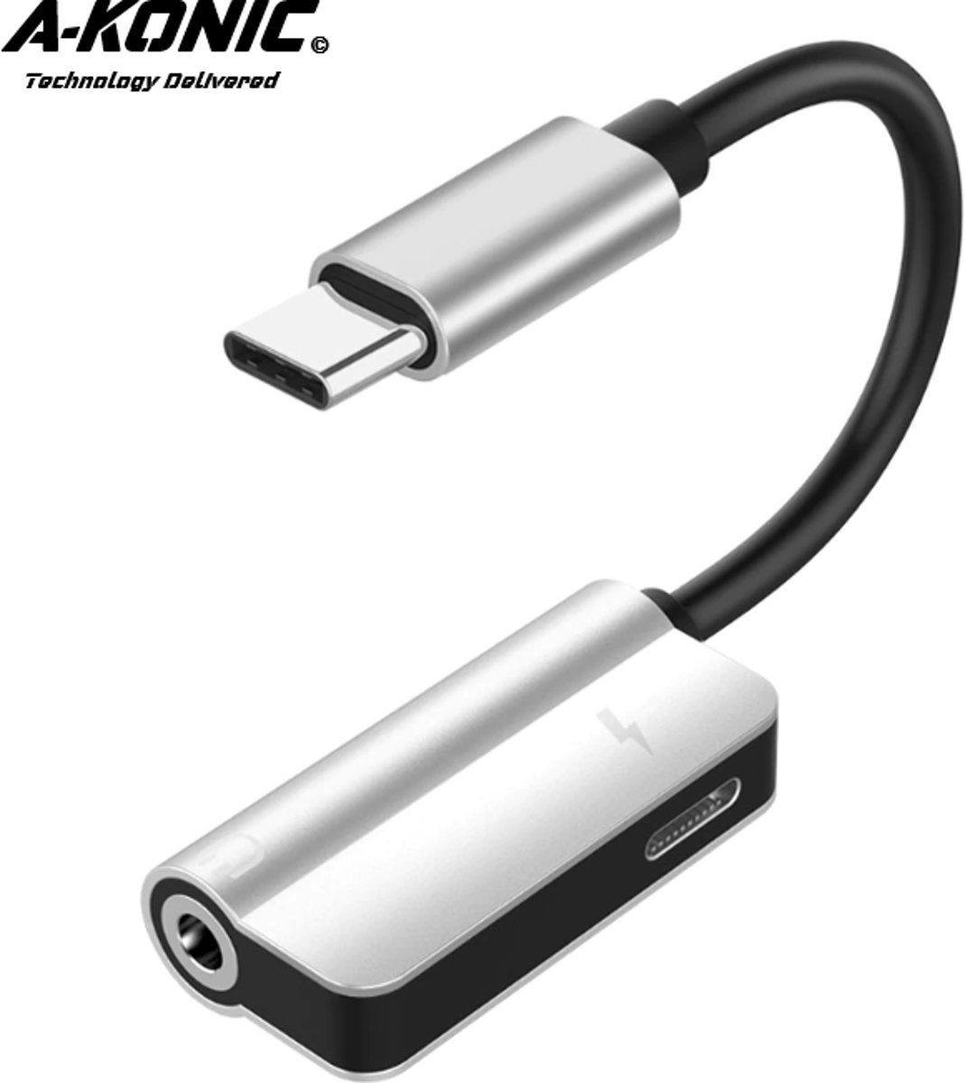 Usb-C naar Jack 3.5mm (Aux) & Usb C Verlooptstuk | 2 in 1 Type C Adapter | Type-C to Aux en Usb-C hub | Geschikt voor | Samsung | Apple MacBook Pro/Air | Xiaomi | Surface Laptop 3 | Huwawai | Lenovo | Dell | Zilver| A-KONIC©